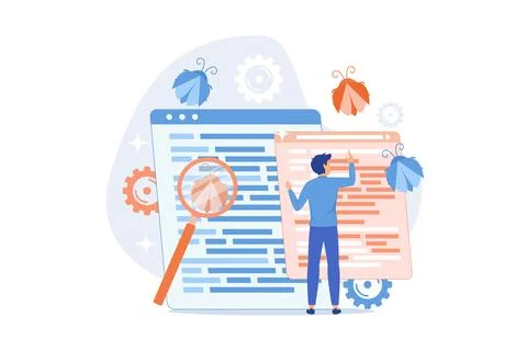 Debugging firewall. Antivirus scanning. Malware fixing. Virus attack, troja.. Illustration