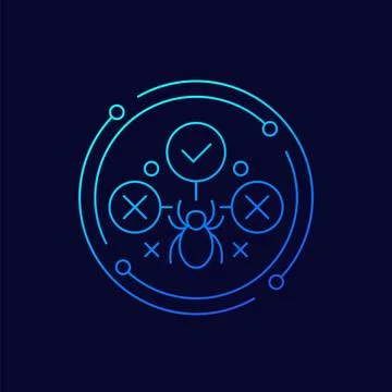 Debugging icon with a bug, linear design Illustrazione stock