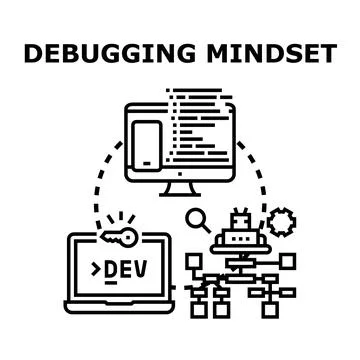Debugging mindset process development using programming tools Illustrazione stock