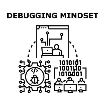 Debugging mindset for software development process Stockillustratie