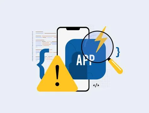 Debugging mobile applications process improving app performance. Detecting bug Stock Illustration