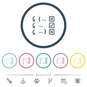 Debugging program flat color icons in round outlines 스톡 일러스트