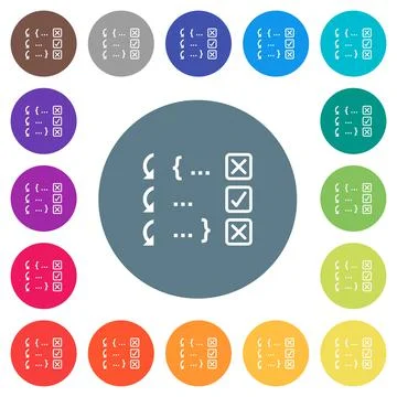 Debugging program flat white icons on round color backgrounds Illustration