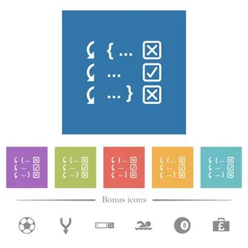 Debugging program flat white icons in square backgrounds Illustration