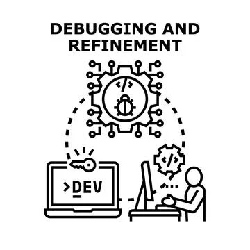 Debugging software code and programming refinement process Illustrazione stock
