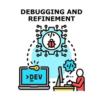 Debugging software code and programming refinement process 스톡 일러스트