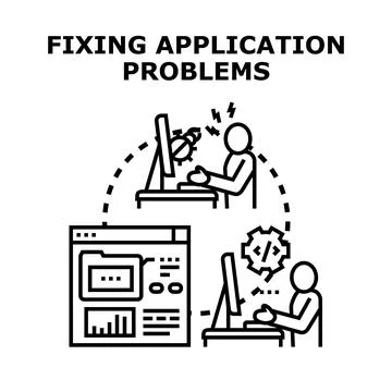 Debugging software code, fixing application problems Stock Illustration