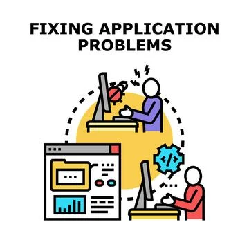 Debugging software code, fixing application problems Stockillustratie