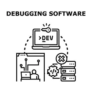 Debugging software code fixing computer system errors Illustrazione stock