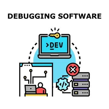 Debugging software code fixing computer system errors Stock Illustration