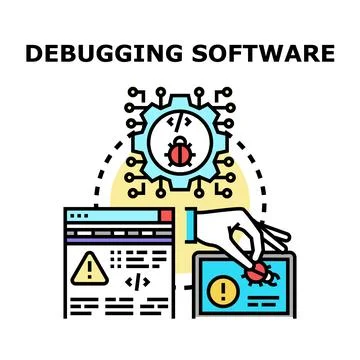 Debugging software code process removing program errors Stock Illustration