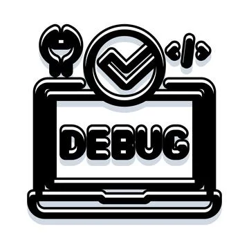 Debugging software development code on a laptop computer Stock Illustration