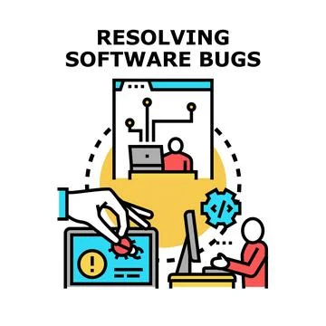 Debugging software issues and fixing computer program errors Stock Illustration