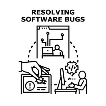 Debugging software issues and fixing computer program errors Stock Illustration