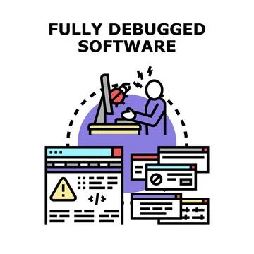 Debugging software process for finding and fixing errors 스톡 일러스트