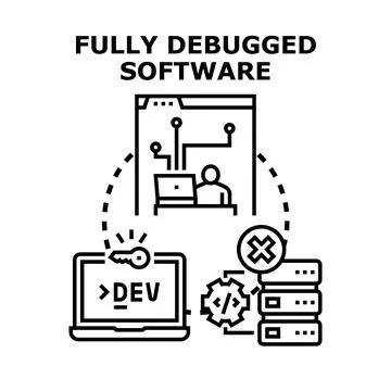 Debugging software process fixing coding errors icon Stock Illustration