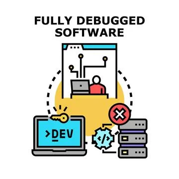 Debugging software process fixing coding errors icon Illustrazione stock