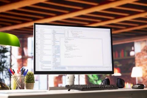 Debugging software programming language displayed on computer display Stock-Fotos
