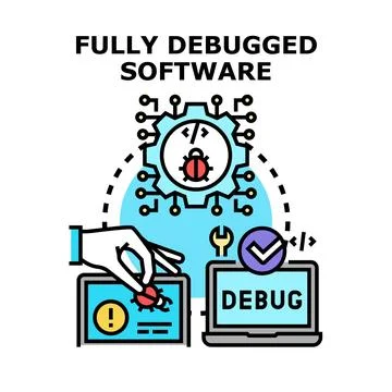 Debugging software removing errors fixing code process Illustrazione stock