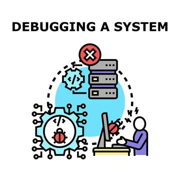 Debugging system error, software developing and fixing process Stock Illustration