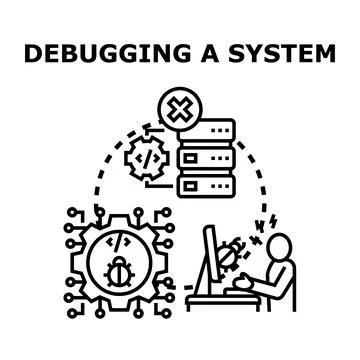 Debugging system error, software developing and fixing process Stock Illustration