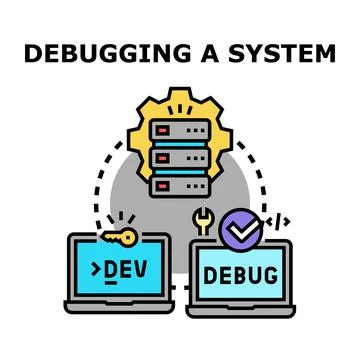 Debugging a system finding errors and fixing problems Stockillustratie