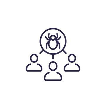 Debugging, testing line icon with a bug and users Stock Illustration