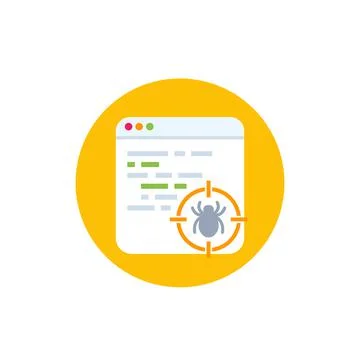 Debugging vector icon with a bug and target Stock Illustration