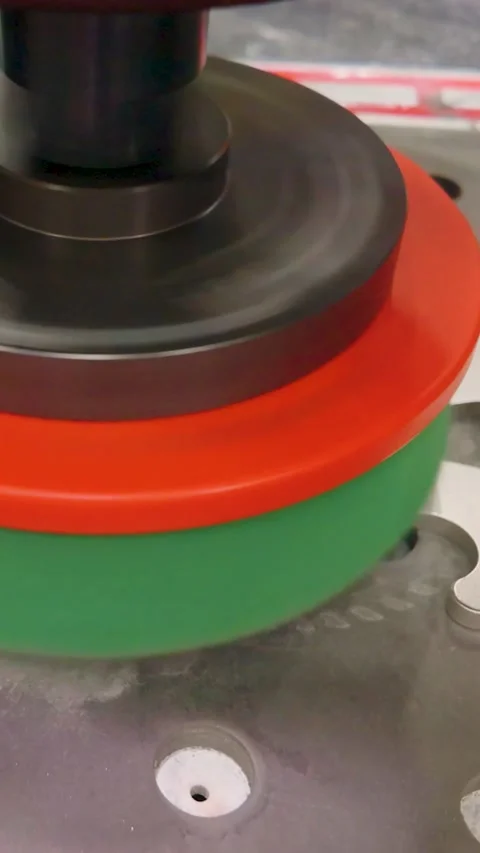 Deburring and linishing machine polishing sheet metal part with rotary abrasive Stock Footage 336848886