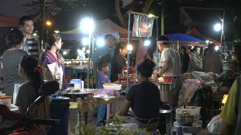 Dec 17th, Mae Hong Son, Thailand: The street night market in Mae Hong Son Stock Footage 101198679
