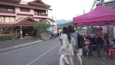 Dec 17th,2018 Mae Hong Son, Thailand: Street market at Mae Hong Son Stock Footage 101195597