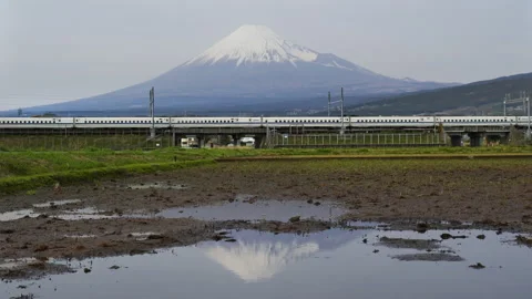 Dec-24-25 Shinkansen bullet train with rice fields Stock Footage 301359815