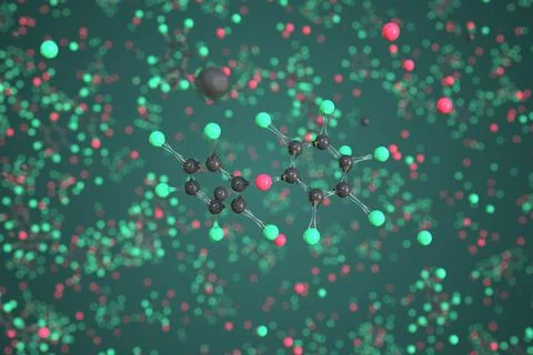 Decabromodiphenyl ether molecule made with balls, conceptual molecular model Stock Illustration