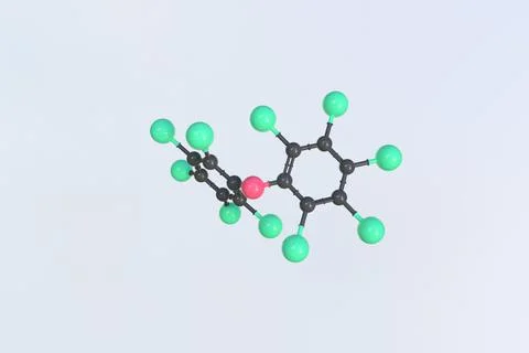 Decabromodiphenyl ether molecule made with balls, isolated molecular model. 3D Stock Illustration