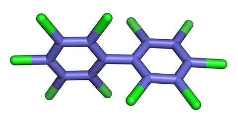 Decachlorobiphenyl is a PCB which was found to be an industrial pollutant Stock Illustration