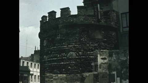 Decade: castle walls and tower. Stone pattern in castle wall. Medieval grey Stock Footage 189937368