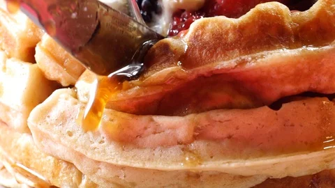 Decadent Waffle Slice Close Up 02 Stock Footage 128931420