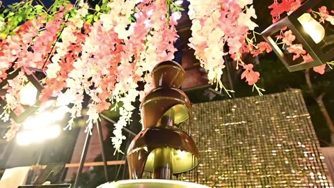 Decadent warm chocolate lava cake presented at an Indian wedding buffet Vídeo Stock 346388817