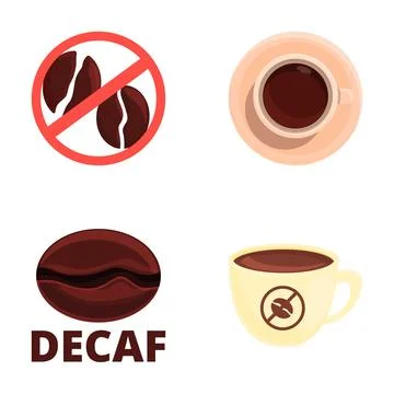Decaf icons set cartoon vector. Cup of hot decaf coffee Stockillustratie