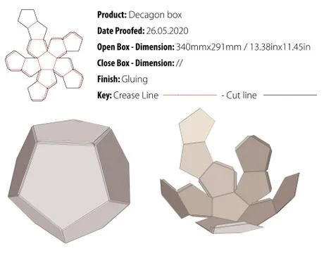 Decagon box packaging design template gluing die cut - vector-eps Stock Illustration