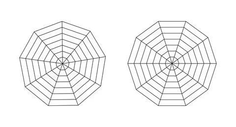 Decagon, enneagon grid with segments. Stock Illustration