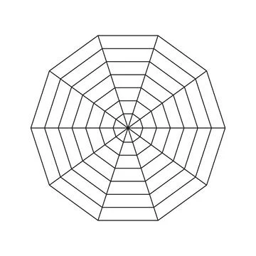 Decagonal graph infographic. Radar or spider diagram template. Flat blank radar Stock Illustration