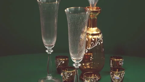 Decanter, glasses and glasses in motion. Stock Footage 123404584
