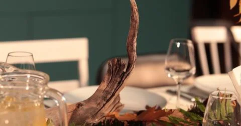 A decanter with lemonade on the table, which is served in autumn style on t.. Stock Photos