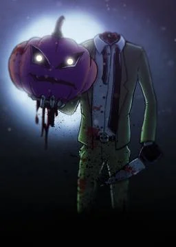 Decapitated Pumpkin Head Stock Illustration