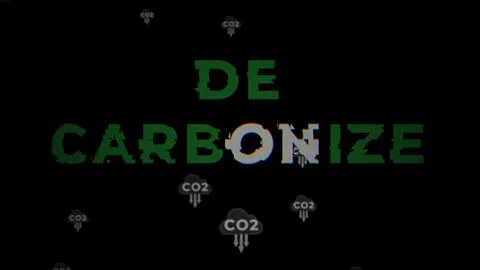 Decarbonize glitch logo on black background with CO2 icons Stock Illustration