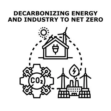 Decarbonizing energy industry achieving net zero Stock Illustration