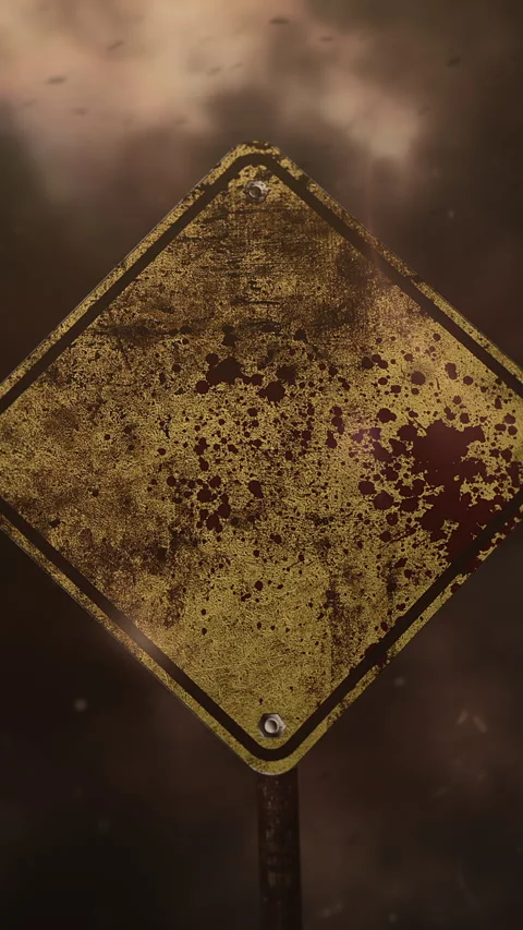 Decay Meets Apocalyptic Desolation, Old Caution Indicator Splattered With Stock Footage 324874507