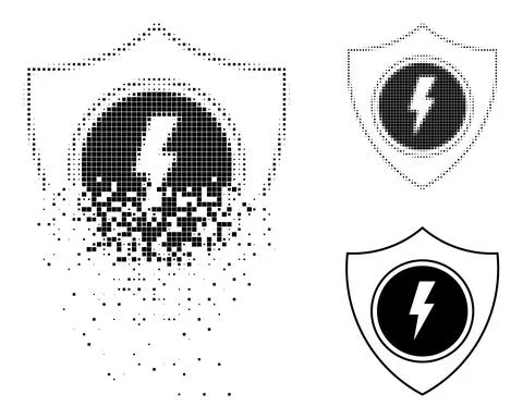 Decayed Dotted with Halftone Electric Shield Icon Stock Illustration
