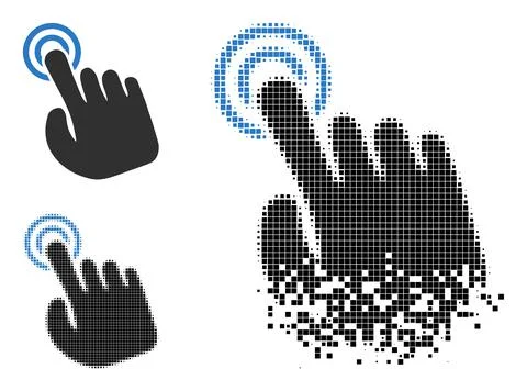 Decayed Dotted Halftone Hand Press Action Pictogram Stock Illustration